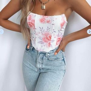 White Box Boutique - Pink Floral Corset Top